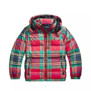 Polo Ralph Lauren Boys Red Plaid Water Repellent Down Jacket Size 2/2T